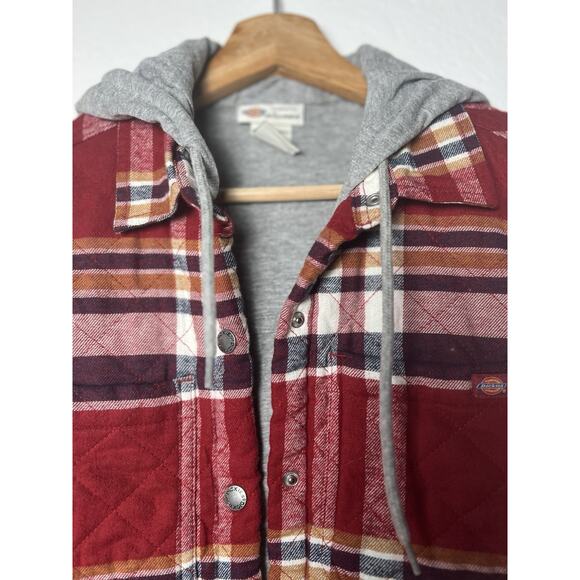 NWT Dickies Plaid Flannel Hooded Shirt Jacket Sz XS Womens Red Western Boho - Picture 7 of 14